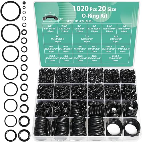 Image of DIANZHU 1020 Pcs O Ring Kit 20 Size Nitrile Rubber O Ring Assortment Set for Car Auto Vehicle Repair Faucet Plumbing Air or Gas Sealing Connections Resist Oil and Heat