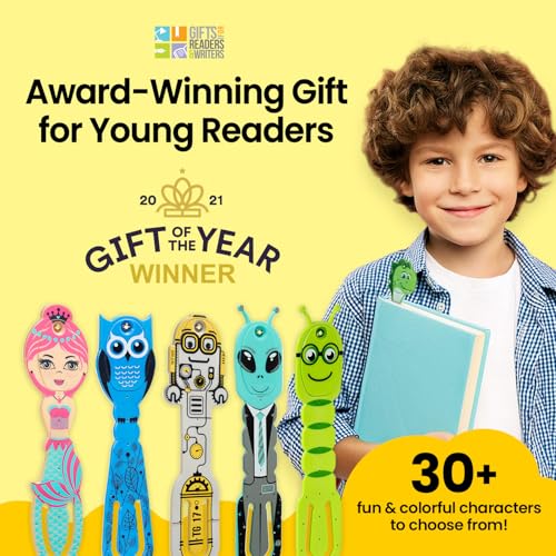 Image of Gifts for Readers & Writers Book Light for Kids, Clip On Reading Light for Bed, 2in1 Flexilight Pals & Bookmark, Small & Lightweight with a Soft Glow, 2 Batteries Included, Cat