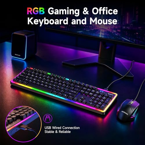 Image of memzuoix Wired RGB Keyboard and Mouse Combo, Full-Size Keyboard with Number Pad and 6400 DPI LED Mouse, 2.4G Plug and Play Keyboard Mouse Set for PC, Laptop, Mac, Office & Gaming, Black