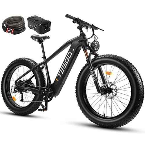 Tesgo Fat Tire Electric Bike Peak 1500W, Carbon Fiber 26"*4.8 Adult Ebike Bicycle [Samsung 48V 20Ah Battery] Long Range 120Km, Electric Mountain Beach Bike With Fork, Shimano 9-Speed, Hydraulic Brake #TOP13