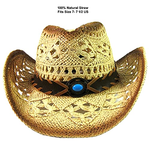 Image of SILVERFEVER Straw Cowboy Hat Cowgirl Hats Men Women Sun Hat Sombreros Vagueros Classic Western Accents Sombreros