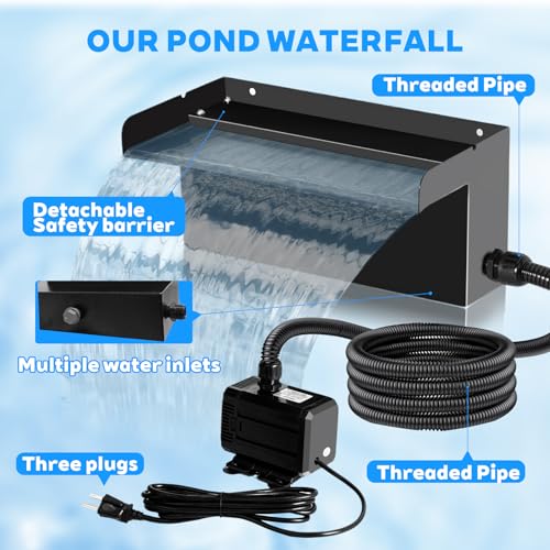 Image of Upgraded Outdoor Pond Waterfall Kit with 50W Pump - 825 GPH Water Flow, 12.2 Inch Adjustable Waterfall Spillway & Extra Long Hose for Garden Ponds, Backyard Water Features (foundation)