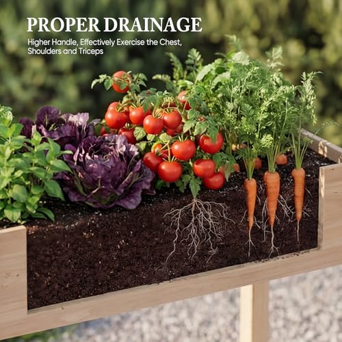 Image of DUMOS Raised Garden Bed 34x18x30 Inch, Outdoor Planter Box with Legs, Elevated Wood Garden Bed with Liner for Herbs Flowers Vegetables, Wooden Planter Box for Patio, Balcony, Backyard, Natural Wood