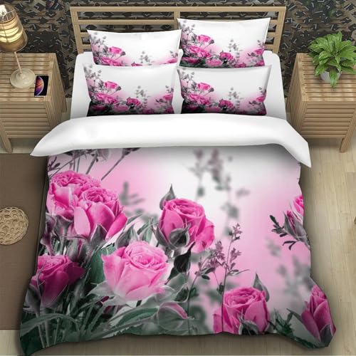 Parure de lit imprimé en 3D fleurs de magnolia rose housse de couette 260x220
