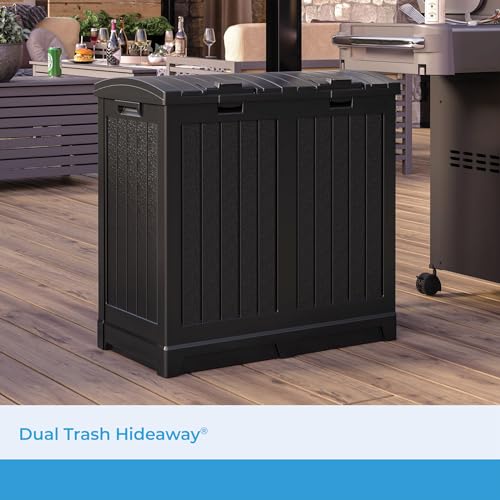 Image of Suncast Dual Trash Hideaway Cabinet for Garbage and Recycle Bags, Discrete Outdoor Trash Cabinet with Concealed Trash Bag Holders, Holds Two 33-Gal. Bags, Made in the USA