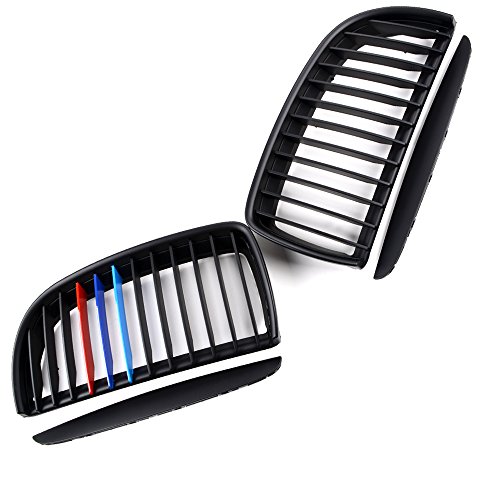 Astra Depot Pair Euro Front Hood Kidney Grille For E90 323I 325Xi 330I 328I 328Xi 335I 335Xi Pre-Facelift (Single Line, Matte Black And M-Color) #TOP3