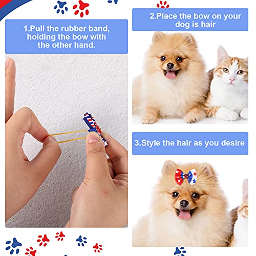 Waydress Patriotic Dog Hair Bows for 4th of July 40 Pieces/ 20 Piars Pet Dog Rhinestone Hair Bows with Rubber Bands… - Image 5