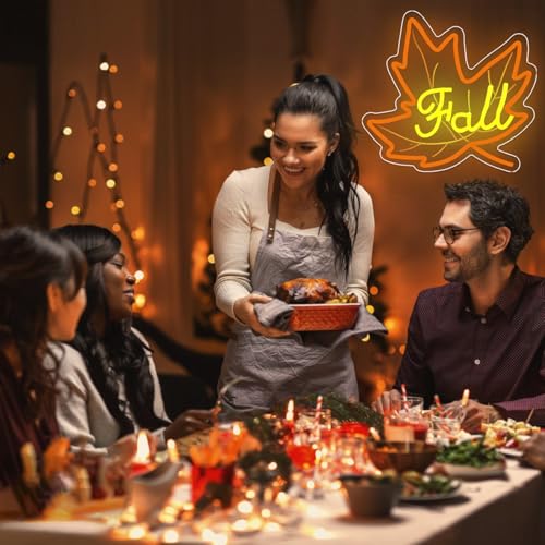 Image of Fall Neon Sign Maple Neon Light for Wall Decor Dimmable Thanksgiving Neon Sign for Thanksgiving Autumn Theme Party Holiday Gift Lamp Decor