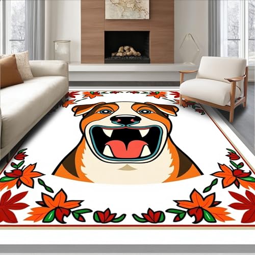 ODIKA Flatwoven High Traffic Area Rug 8x10, Adorable Shepherd Hook Artwork Family Heirloom Creation, Non Slip, Stain Resistant, Washable Area Rugs for Living Room, Bedroom (Brown, 8x10, Pad)