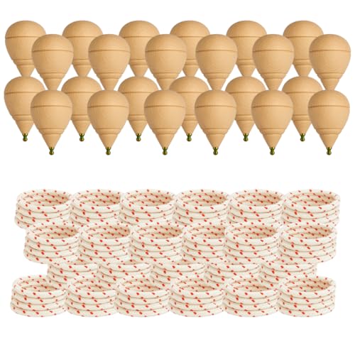 Peonza Madera para Niños Pack 24 Trompos + 24 Cuerdas | Packs de 2-4-6-8-12-16... Unidaes. | Hecho a Mano en España con Punta Redonda.