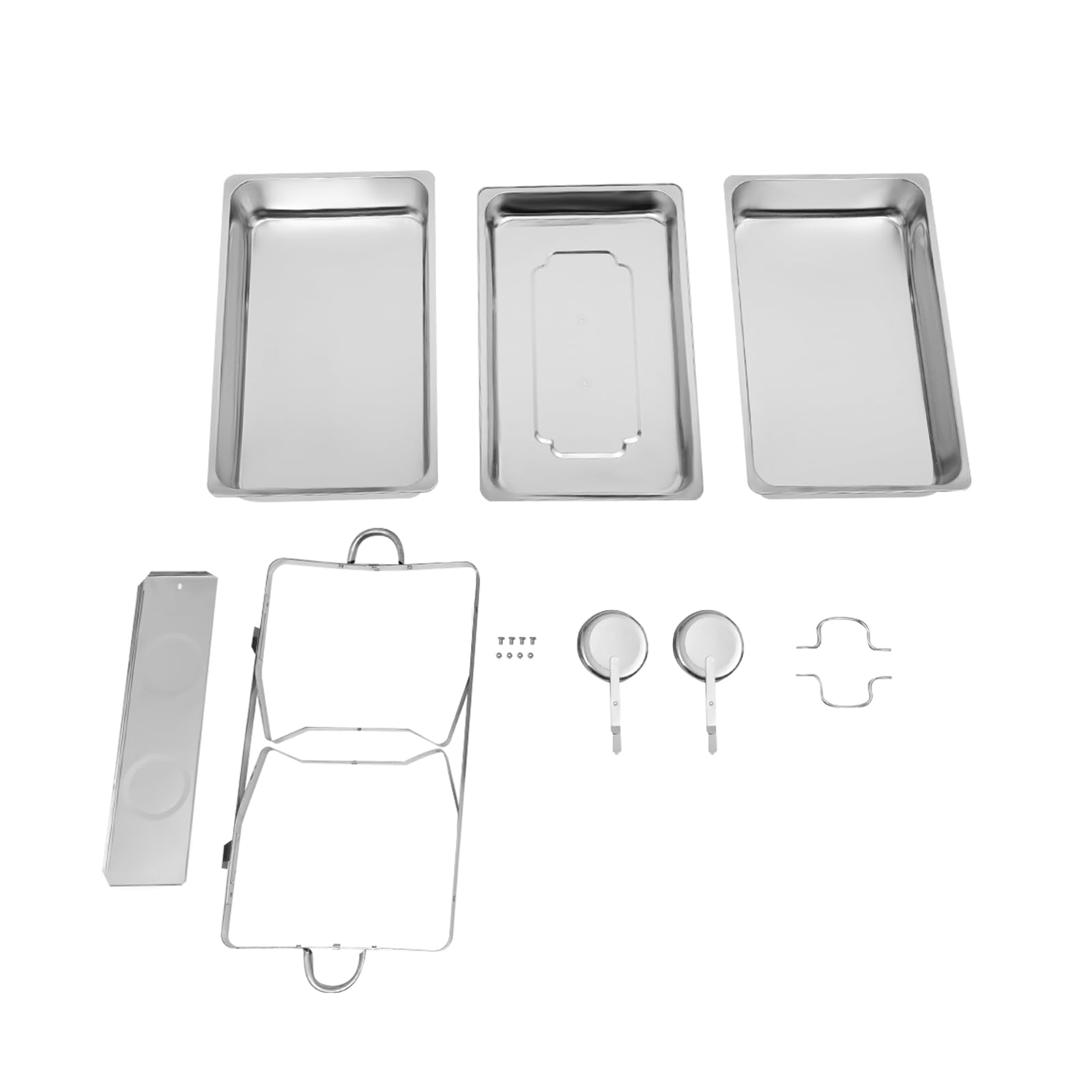 Chafing Dish, scaldavivande in acciaio inox, contenitore per mantenere il calore, con 2 contenitori per pasta combustibile per chafing, grandi cucine, catering, buffet e feste, argento Una griglia