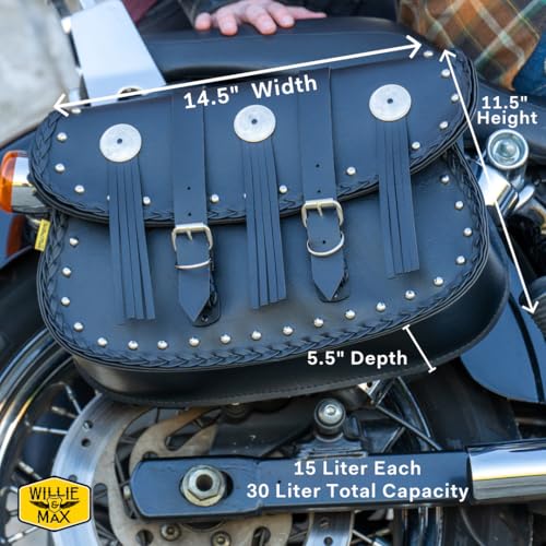 Image of Willie & Max Dowco 58380-00 American Classic Series: Synthetic Leather Straight Motorcycle Saddlebag Set, Black, Universal Fit, 30 Liter Capacity