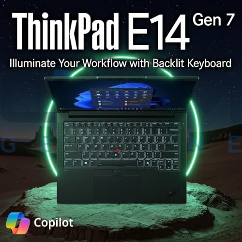 Image of Lenovo ThinkPad E14 Gen 7 14 inch FHD+ Display, AMD Ryzen 7 250 (Beats i7-1355U), 64GB DDR5 RAM, 2TB SSD PCIe, Backlit Keyboard, WiFi 6E + BT, FHD Webcam, Windows 11 Pro, AI Business Laptop - Black