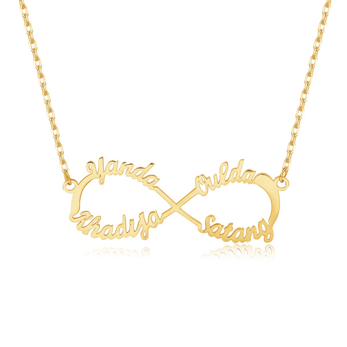 MeMoShe Personalized Infinity Name Necklace, Custom Family Nameplate Pendant with 4 Names, Sterling Silver