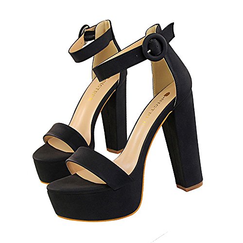 Sily Life Mujer Moda Tacón Grueso Punta Abierta Elegante Modo para Fiesta y Boda para Dama Regalo Altura del Tacón 13 CM Plataforma 4.5 CM