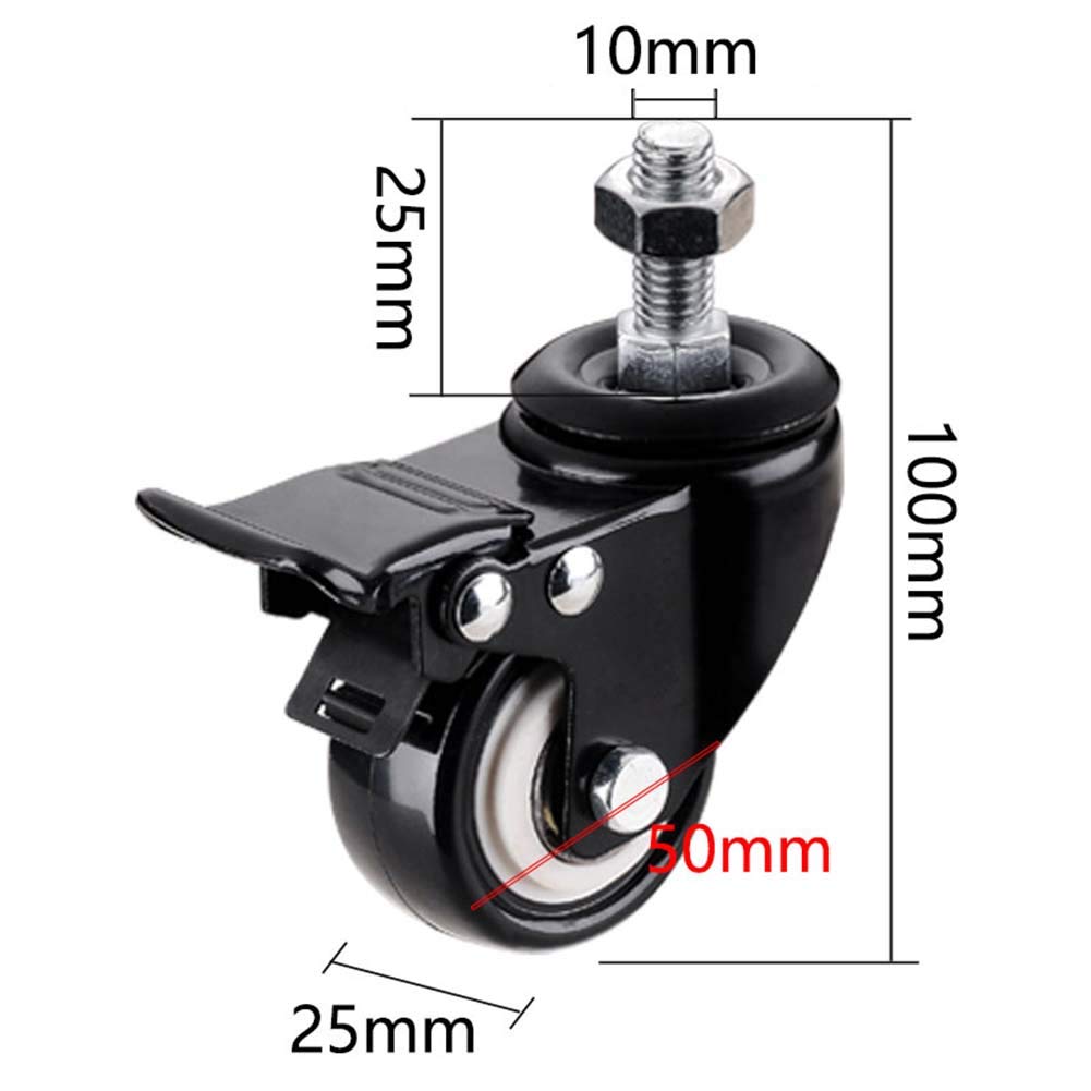 Gwintowane koła macierzyste M8 M10 2 cale 50mm 240KG wymiana wózka meblowego przemysłowy transport obrotowy z hamulcami 4 paczki(M10x25mm)