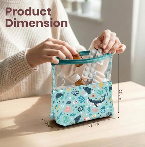 Image of Medicine Kit | Multipurpose All-in-One Compact, Durable, Lightweight, Waterproof, Bag | Travel Friendly Pouch | Ideal for Stationary, Diaper, Medicines (Sea & Ocean Print)