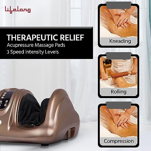 Image of Lifelong Foot Massager Machine for Pain Relief with Kneading function - Also used as Leg Calf Massager - Corded Electric Foot Massage Machine for Home with Customizable Settings (LLM72, Brown)