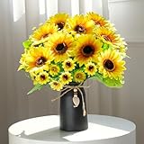 vase avec tournesols Parfait pour n'importe quel espace : surdimensionné de 30,5 cm (H) x 27,9 cm (P), ce centre de table tournesol est idéal pour les tables à manger, les comptoirs de cuisine, les bureaux ou les entrées, illuminant les espaces avec une esthétique joyeuse.