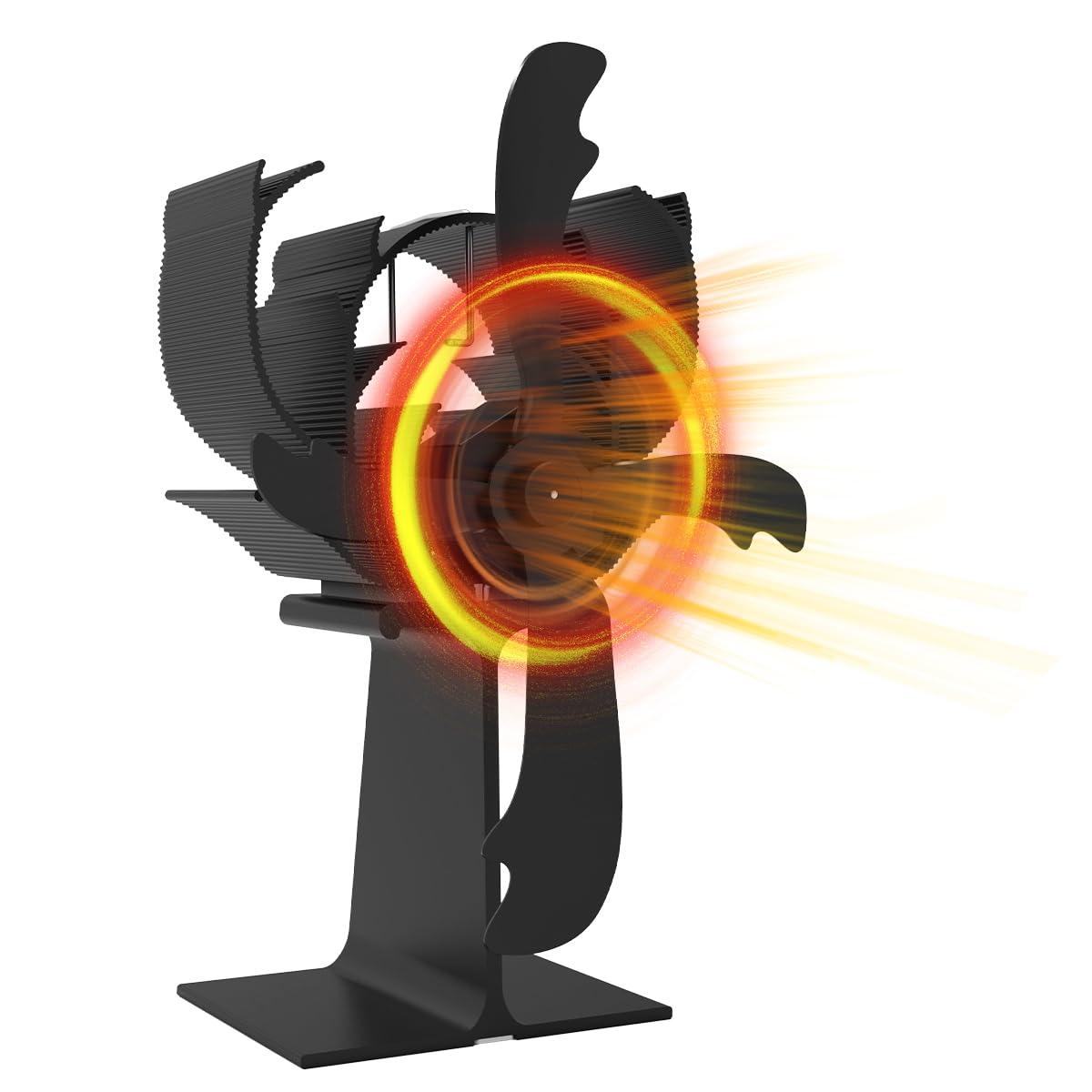 WuYan Ventilador de estufa de 4 aspas para leña/estufa de leña/chimenea, sin uso de electricidad, funcionamiento silencioso, ecológico