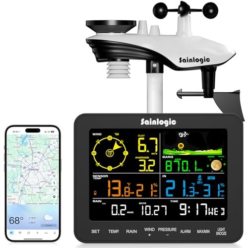 Sainlogic SA6 Plus Smart Wetterstation WLAN 24/7 KI-Wettervorhersage von Weatherseed APP/Email-Warnungen Wetterstation mit Regenmesser Digital 2 Jahre Historische Datenspeicherung Nur 2.4GHz
