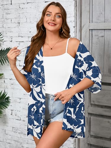 Image of AusLook Plus Size Cardigan for Women Short Sleeve Lightweight Open Front Shrug with Pockets for Dresses and Layering 1X-5X