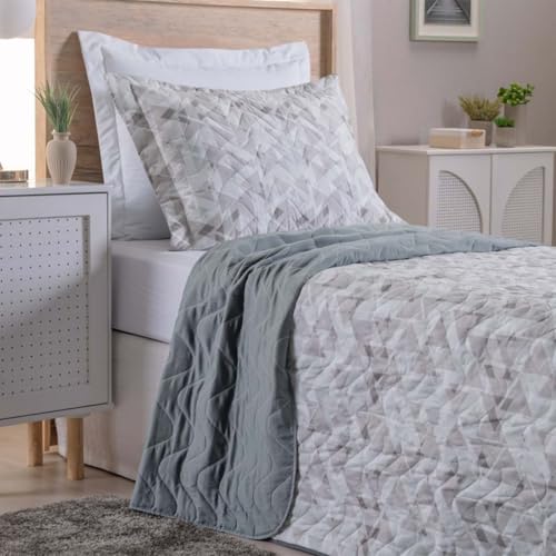 Cobre Leito Colcha Solteiro 02 Peças Hipercal 200 Fios Matelado Estamapado Colori (Alpini Grafite)