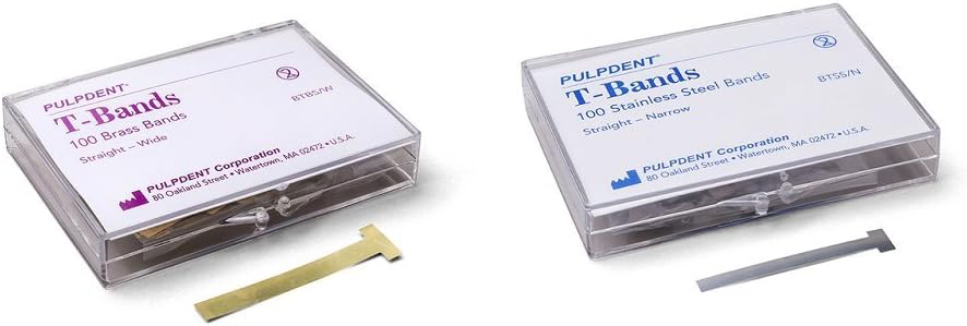 Pulpdent"T" Bands, Brass, Curved/Narrow, 5/32", 100/bx