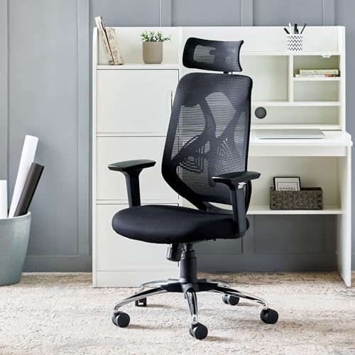 Image of Home Centre | Yuva | Mesh High Back | Nylon | Study and Office Chairs | Black | 1 Year Warranty