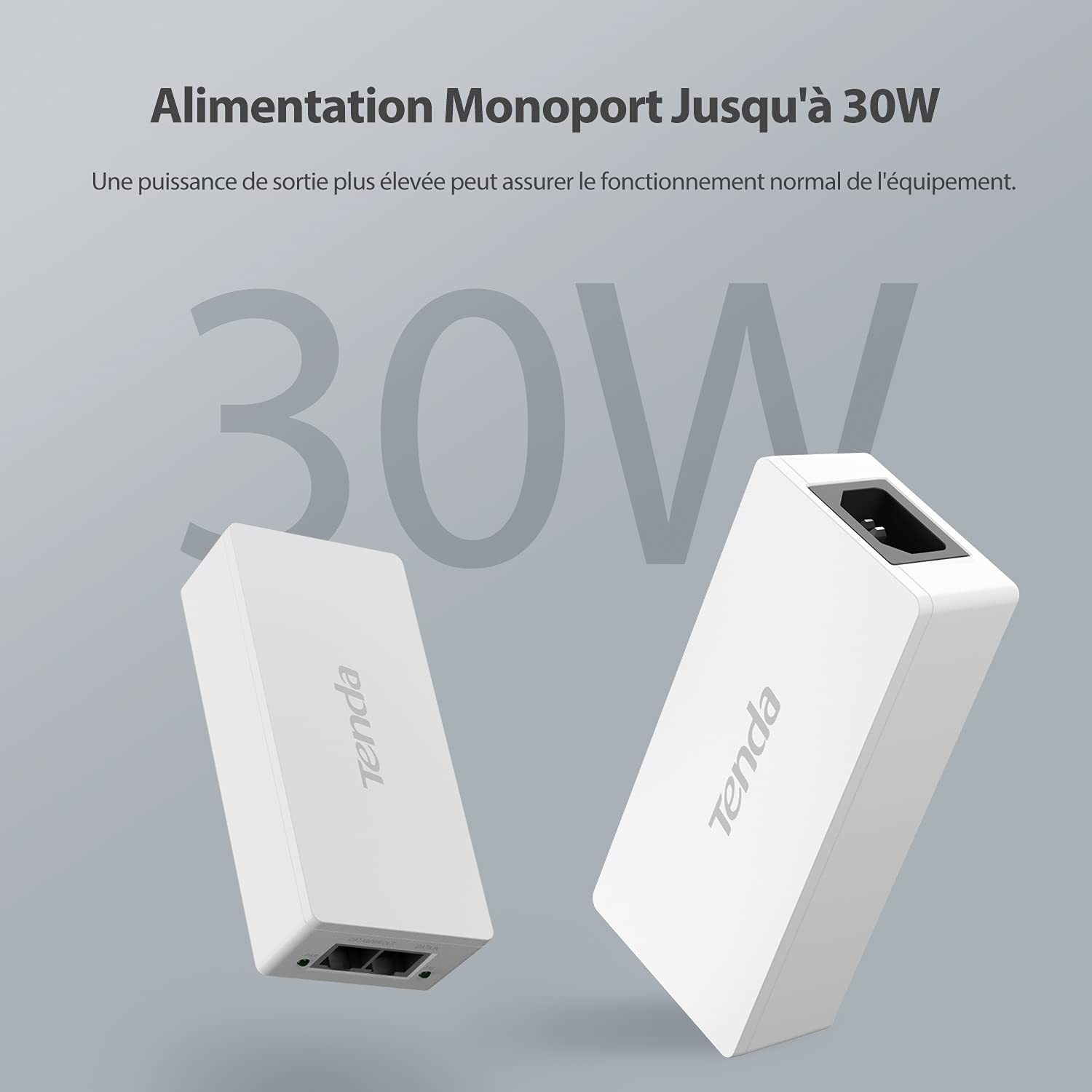 Tenda Injecteur PoE Gigabit IEEE 802.3af/at, PoE Injecter Gigabit 30W, Alimentation PoE 10/100/1000 Mbps, Plug and Play, Distance Jusqu'à 100m, Réseau Extensible sans Prise. (POE30G-AT)