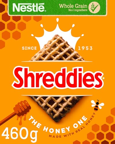 Nestlé Cereals - Shreddies Breakfast Cereal - Bitesize Wholegrain Wheat Cereal - The Honey One - High Fibre No Added Sugar - 460g