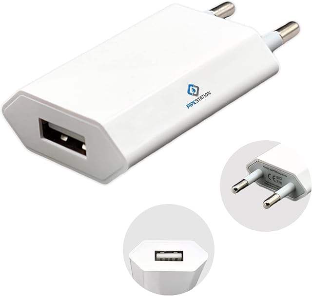 Pipestation® EU 2 Pin to USB Plug Travel Adapter Charger | Euro Wall Adaptor with USB Port | European Universal Power Charging Converter compatible with iPhone Samsung Phones Tablet Shaver Toothbrush