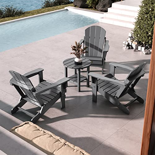 Serwall Round Adirondack Side Table Double End Table- Grey #TOP6