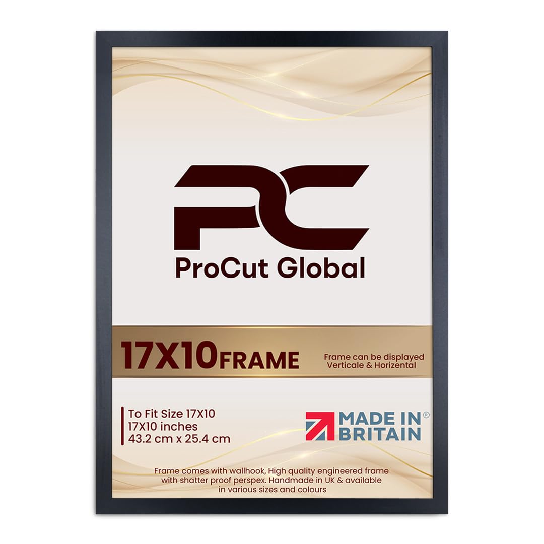 Procut Global 17X10 Matt Black Picture Frames - Modern Wooden Photo Frame with Shatterproof Perspex for Wall or Tabletop - Perfect for Posters, Certificates, Prints - Sizes & Colors Available