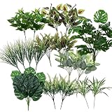 Künstliche Pflanzen wie Echt, 18 Stück 8 Arten Kunstpflanze Outdoor Wetterfest Künstliche Balkonpflanzen UV-Beständig Farn Grüne Blätter Plastikpflanzen für Balkon Garten Innen Außen Heimdekoration