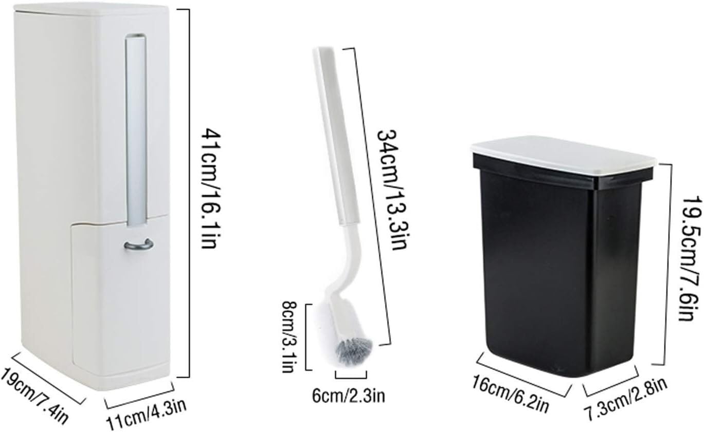 Set scopino per WC con Supporto e Cestino per rifiuti - Scopino per WC Compatto per Piccoli spazi, Strumenti per la Pulizia in plastica Marrone, Accessori Essenziali per Il Bagno