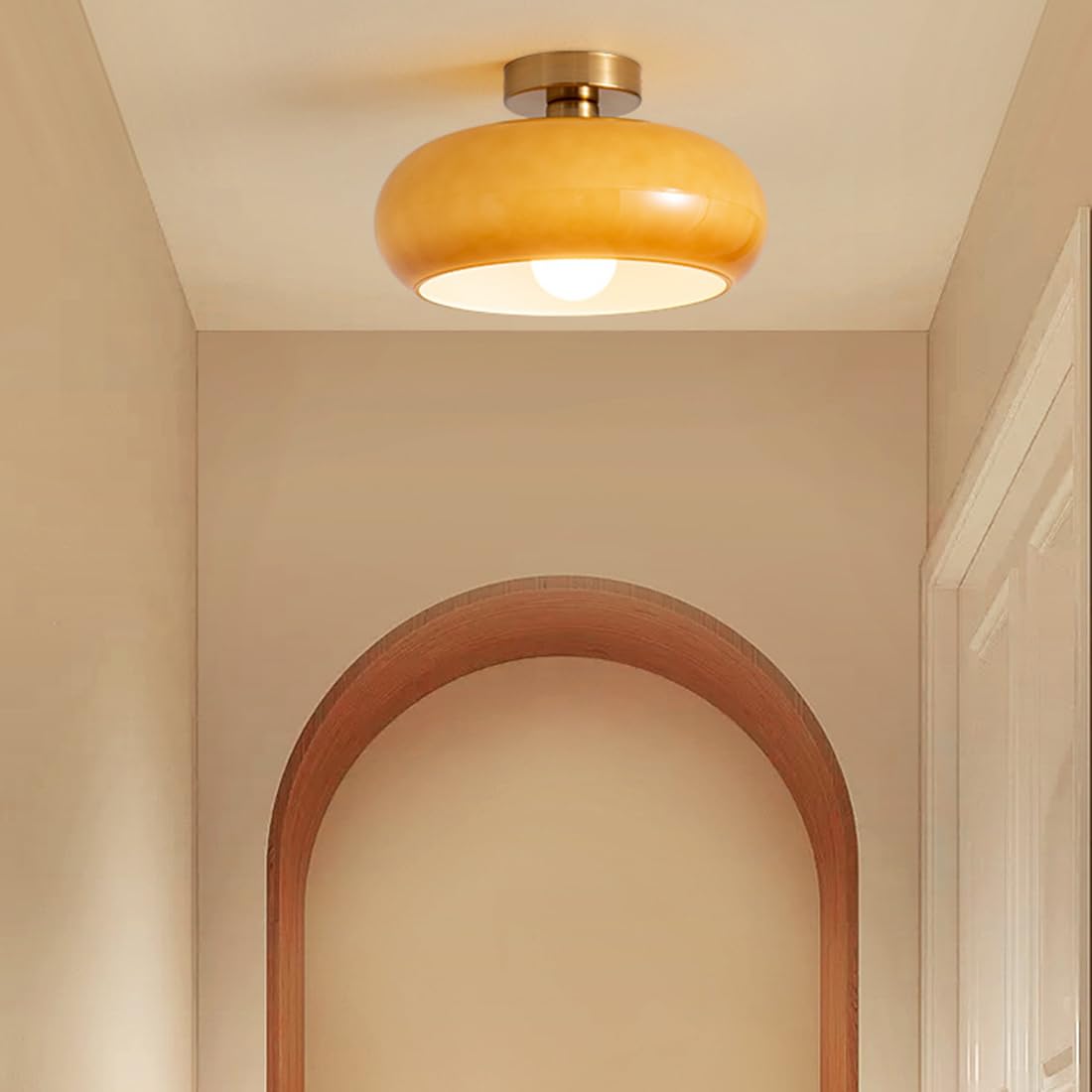 DoungRos Semi Flush Mount Ceiling Light - Gold & Orange Glass, Mid-Century Modern, 10.6" Diameter, For Bedroom, Hallway, Kitchen - View #5