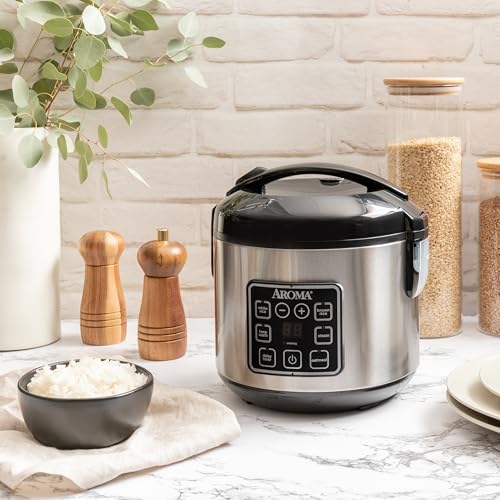 Image of AROMA 8-Cup (Cooked) / 2 Qt. Digital Rice & Grain Multicooker, Durable Nonstick Inner Pot, Oatmeal, Steam, White & Brown Rice, Keep Warm