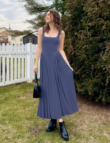 Image of ZESICA Womens 2026 Summer Sleeveless Square Neck Sundress Casual Long Flowy A Line Beach Vacation Maxi Dresses