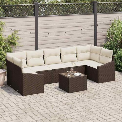Tidyard 8-teiliges Garten Sofa Set mit Kissen Braun Polyrattan, Outdoor Loungemöbel Sitzgruppe Essgruppe Sofa Sessel für Garten Terrasse Balkon3355307