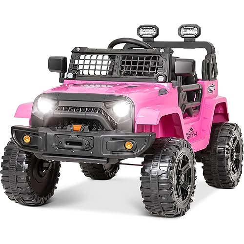 Electric Ride on Truck with Remote Control, 12V Battery Powered Electric, Spring Suspension, Remote Control, 3 Speeds, LED Lights, Birthday Festival Gift for Kids, Boys & Girls (Pink)
