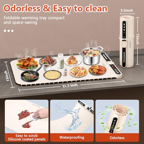 Warming Mat for Food Extra Large - Food Warming Mat, 31.7"x15" Heating Mat for Food with 9 Temperature Settings and 6H Timer, Full Surface Heating Warming Tray for Parties Daily Use(Gray) by YoouDamy - Image 7