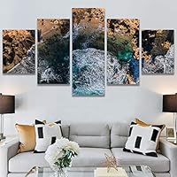 SIGNWIN 5 Panel Canvas Wall Art Aerial Coastal Cool Multicolor Ocean Photography Realism Relax/Calm Tropical for Home Decorations Ready to Hang - 60