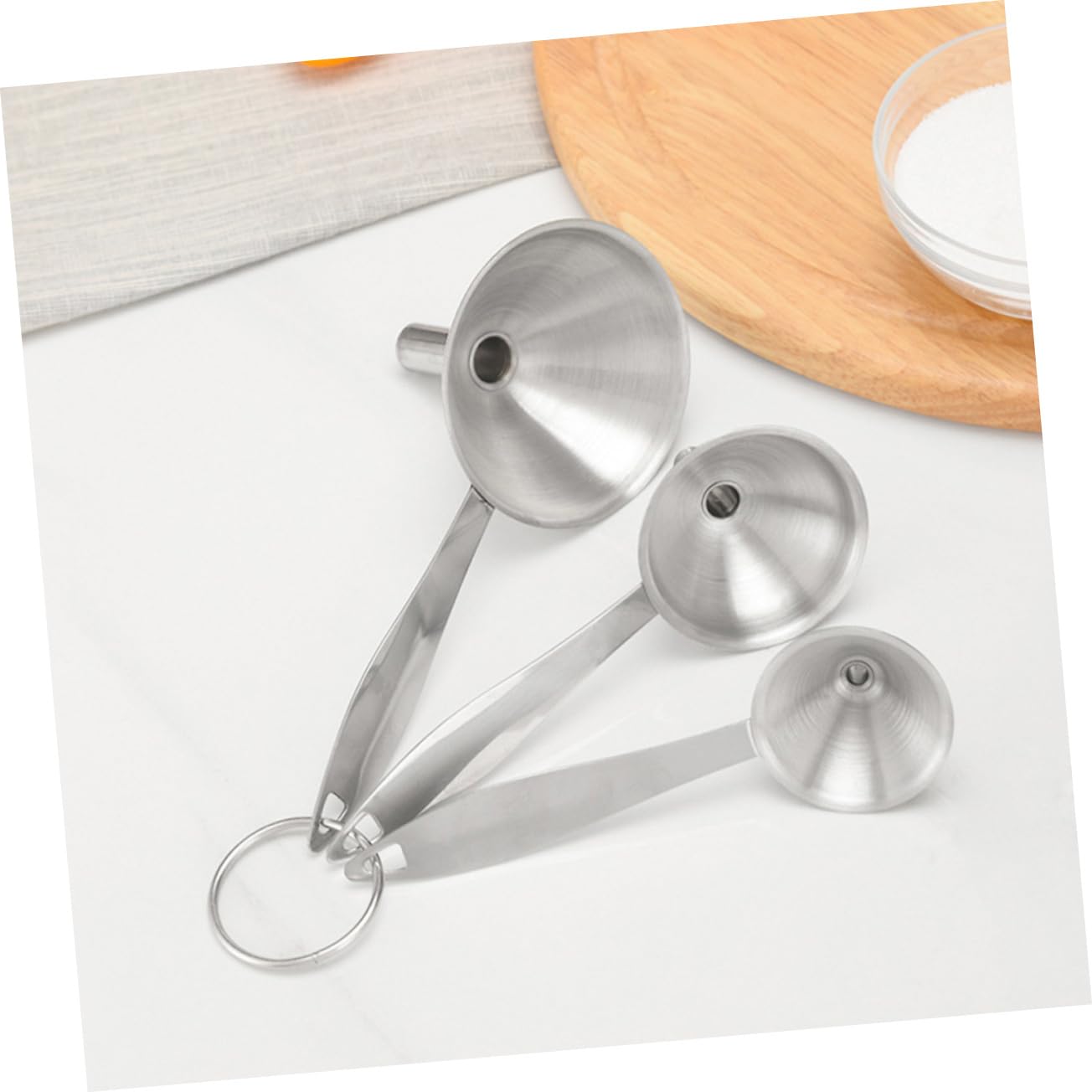 OUNONA 15piezas Conjunto De Embudos De Acero Inoxidable Cepillos De Limpieza Herramientas De Cocina Para Transferir Líquidos Como Salsa De Soja y Medianos y Pequeños