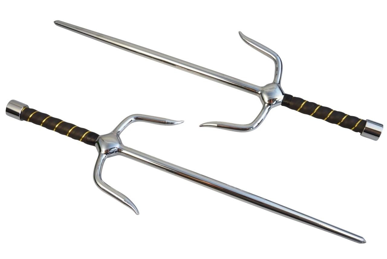 Paire de fourchettes Sai chromées - Argenté - 48,5 cm - Poignée enroulée - Forme ronde