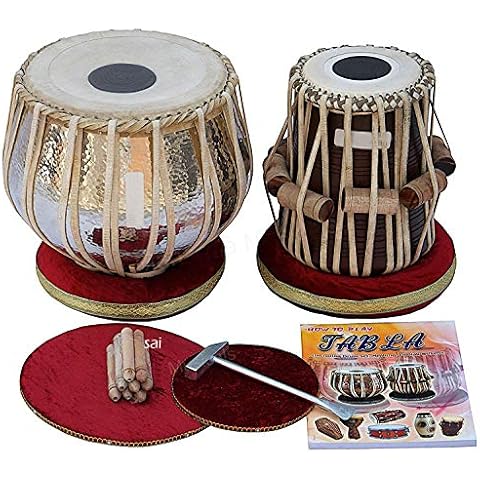 Concert Tabla Drum Set, 4 Kg Lacquer Polish Copper Bayan, sai, Finest Dayan with Padded Bag, Book, Hammer, Cushions & Cover (PDI-BJJ) Cover