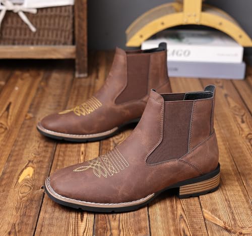Image of Santimon Men's Square Toe Chelsea Boots, Ankle High, Slip-On, Anti-Slip Dress Casual Outdoor Boots
