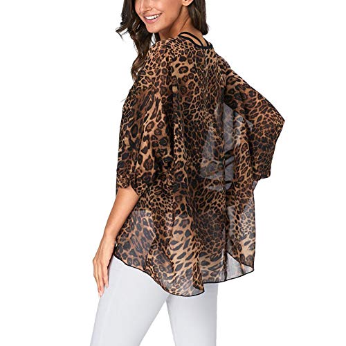 Image of Ckikiou Plus Size Batwing Flowy Semi Sheer Chiffon Blouse Tunic for Women Summer Floral Print Boho Beach Cover ups