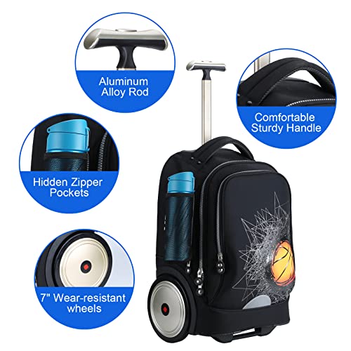 UNIKER Rolling Laptop Bag for 14 Inch Laptop,Roller Bag,Backpack with Wheels,20 Inch Wheeled Computer Bag (Basketball)4
