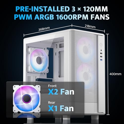 Image of darkFlash Micro-ATX PC Case, Pre-Install 3 PWM ARGB Fans Computer Case, High Heat Dissipation MATX Gaming PC Case, USB 3.0 Port, Supports up to 240mm AIO(DB330M MESH, White)